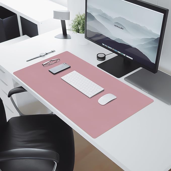Non-Slip Desk Pad Mat, Leather Desk Mat for Desktop, Large Mouse Pad, Waterproof Computer Mouse Mat Desktop Protector for Office/Home (Purple Pink, 35.4" x 17")