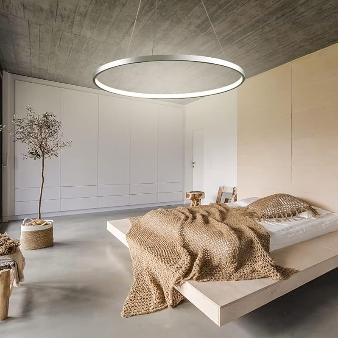 LightInTheBox Modern Pendant Light, 23.6" LED Ring Chandeliers Ceiling Light with Remote Control,Minimalist Halo Hanging Light Fixture Metal Acrylic White for Living Room Dinning Room Bedroom (White)