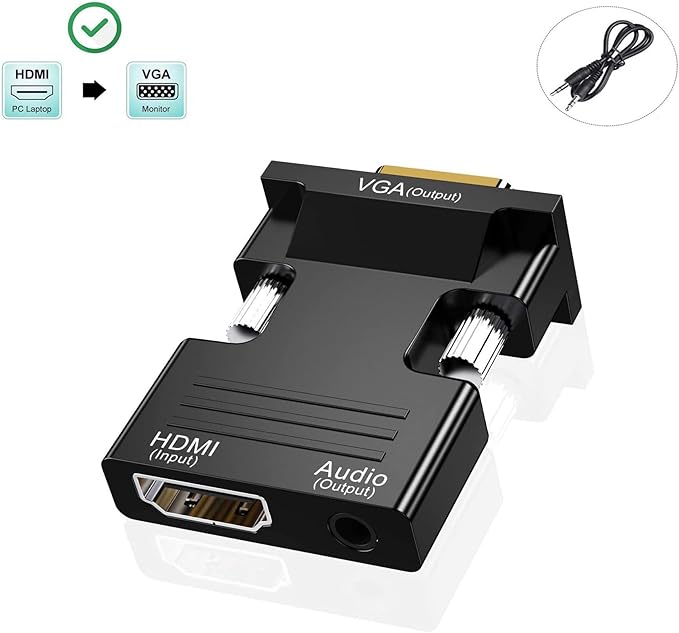 HDMI to VGA Adapter, HDMI to VGA Audio Output Cable Computer Set-top Box Converter Connector Adapter for Laptop, PC, Monitor, Projector, HDTV, Chromebook, Roku, Xbox(3.5mm Stereo Cable Included)