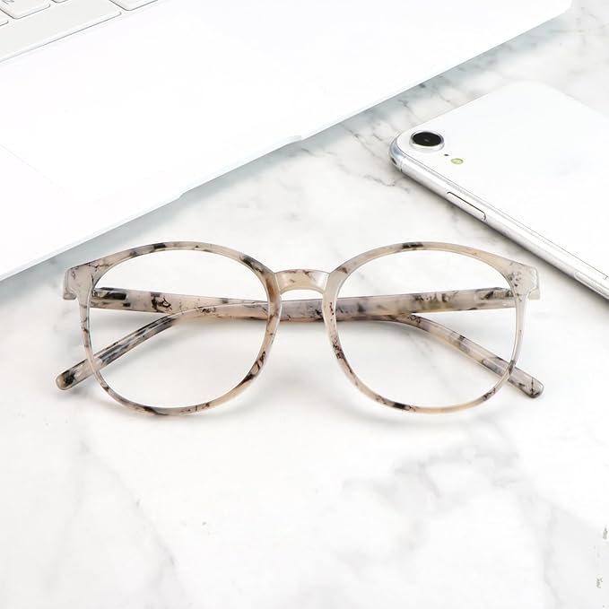 LifeArt Round Blue Light Blocking Glasses, Computer Glasses, Gaming Glasses, TV Glasses for Women Men (Marble, 0.75 Magnification)