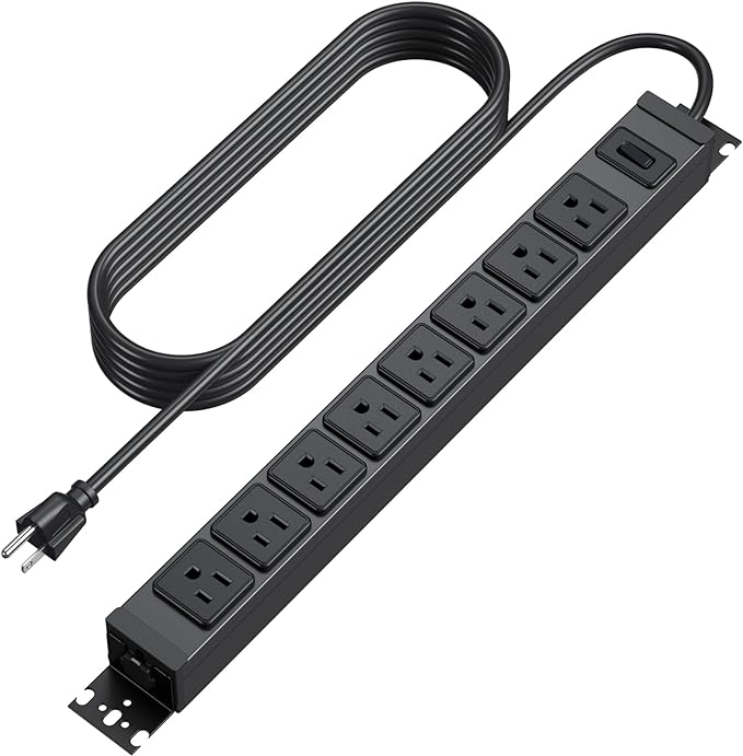 HHSOET Metal 360° Rotating Mountable Power Strip, 8 Outlet Gaming Table Mounted Outlet Strip, Heavy Duty Wall Mount Surge Protector with Switch,1200J,15A 125V 1875W, 10ft Power Cord.(Black)