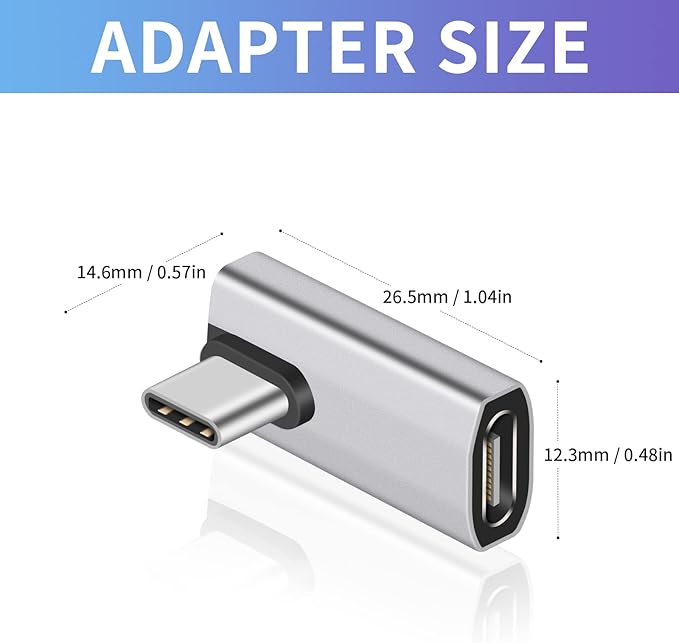 Duttek 90 Degree USB C Adapter, Right Angle USB C Male to Female Adapter, 40Gbps Data Transfer, 8K@60Hz Video, Compatible with Thunderbolt4/3, Laptop, Tablet, Phone (1 Pack)