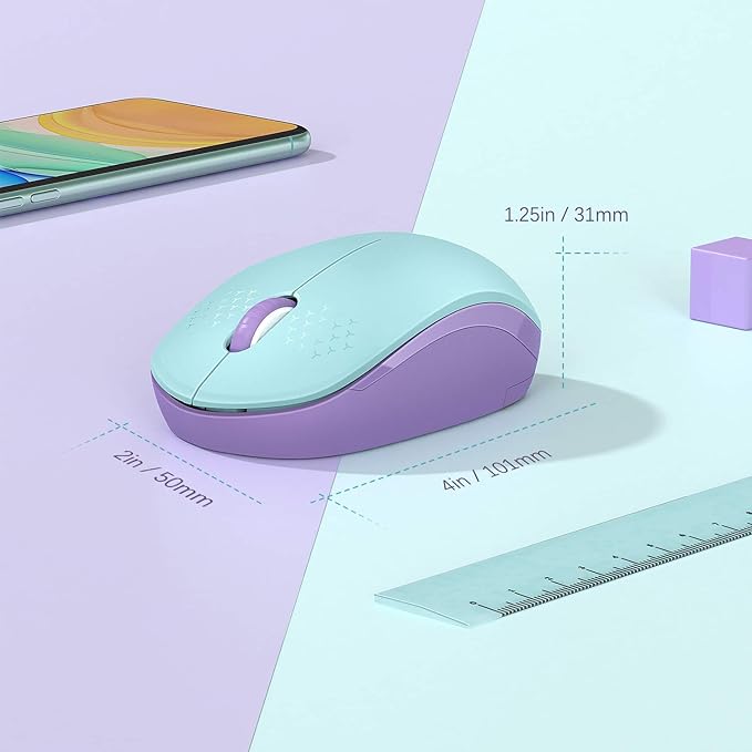 seenda Wireless Mouse for Laptop, 2.4G Noiseless Mouse with USB Receiver - Optical Tracking Portable Computer Mice for Chromebook, PC, Tablet, Windows System, 24 Months Battery Life -Mint Green&Purple