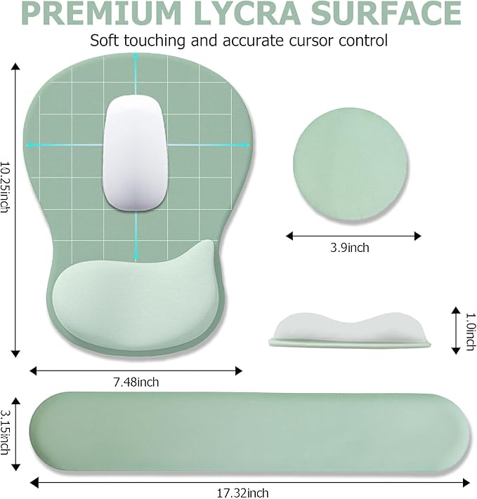 Gel Mouse Pad with Wrist Rest, Ergonomic Office Keyboard Wrist Rest and Mousepad with Wrist Support, Computer Mouse Pad with Non-Slip PU Base and Desk Accessories Mat for Home & Gaming, Green