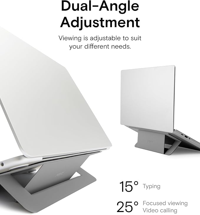 MOFT Laptop Stand for Desk, Adhesive Airflow Laptop Cooling Riser for Heat Dissipation with 2 Adjustable Viewing Angles, Foldable & Portable Computer Stand Compatible with Laptops 11"-16", Cool Grey