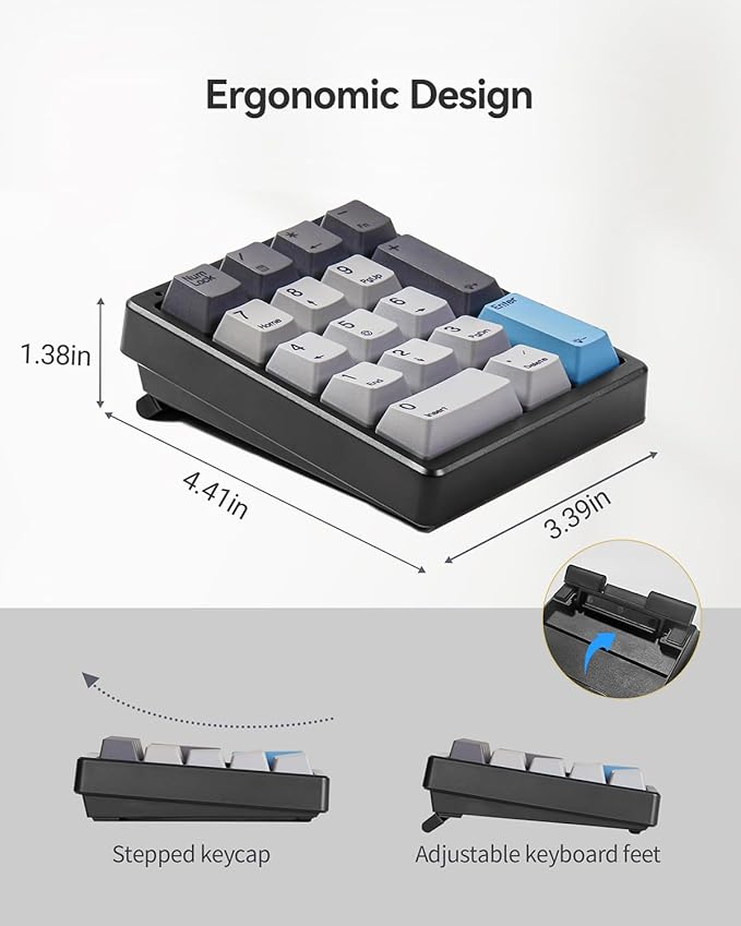 KN17 Wired Mechanical Number Pad- 17 Keys Hot Swappable Numpad with White Backlight& PBT Keycaps for Laptop PC Compact Keyboards (Black, Brown Switch)