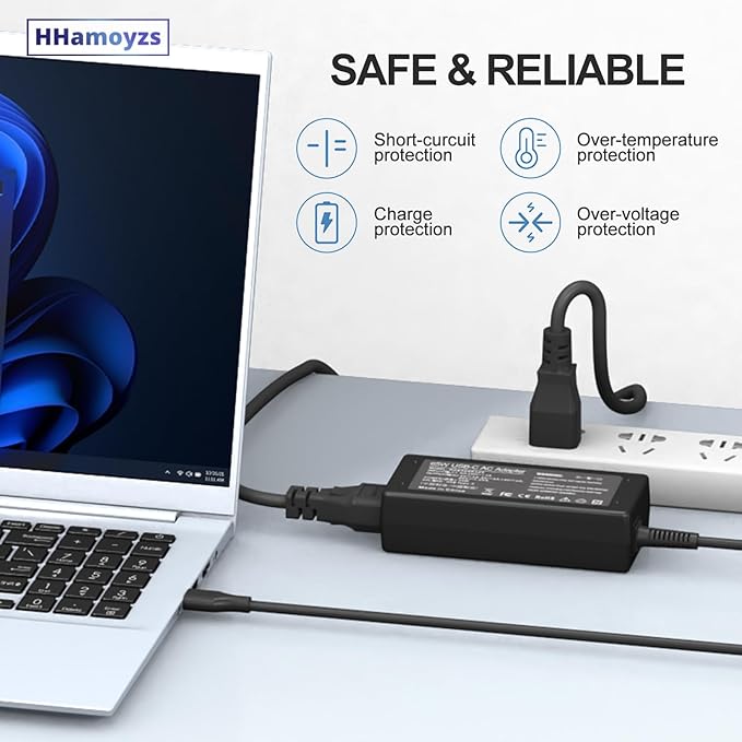65W 45W USB C Charger Compatible with Chromebook X360 11 13 14/HP/Dell/Lenovo/Samsung/Acer/Asus/Spectre X360/Thinkpad Type C Power Supply Cord.