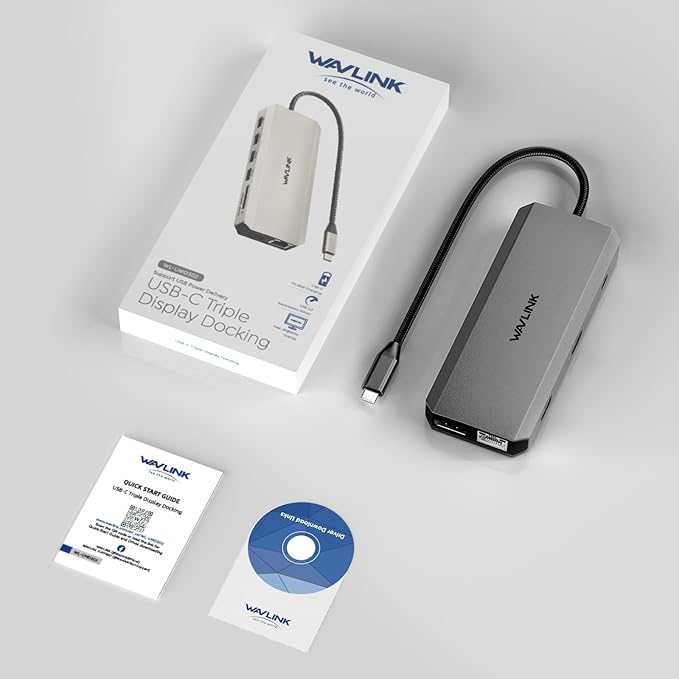 WAVLINK USB C Docking Station 3 Monitor, USB-C Hub Laptop Triple Display with Dual HDMI,DisplayPort, 100W PD Charging, Ethernet, 5 USB, SD/TF Read, Audio for Dell HP Lenovo Surface, Grey
