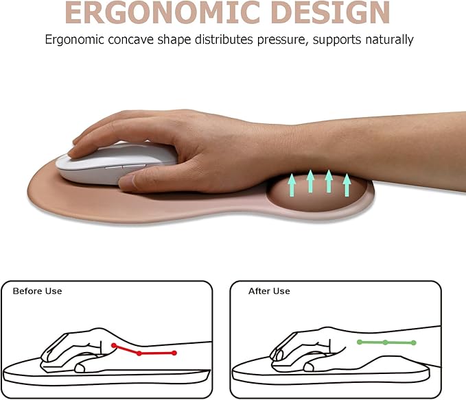 Gel Mouse Pad with Wrist Rest, Ergonomic Office Keyboard Wrist Rest and Mousepad with Wrist Support, Computer Mouse Pad with Non-Slip PU Base and Desk Accessories Mat for Home & Gaming, Mocha Sand