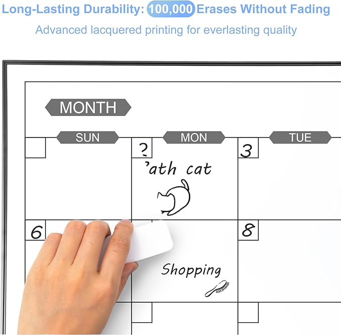 ARCOBIS Monthly Calendar Whiteboard, 24" x 18" Magnetic Dry Erase Calendar with Black Frame, Wall Hanging Planner for Home, Office, School