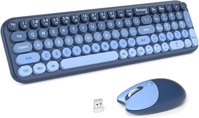 Wireless Keyboard and Mouse Combo, Typewriter Keyboard with Compact Size, Cute Cat Shaped Mouse, USB Plug and Play for Windows, Computer, PC, Laptop, Desktop (Blue Gradient)