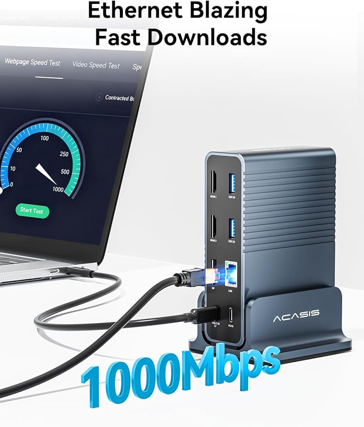 ACASIS USB C Docking Station Dual Monitor,15-in-1 Laptop Docking Station with 2*HDMI+DP,+ 2*USB3.1-10G+3*USB-A-5G+SD/TF+3.5MM Audio&MIC+Gigabit Ethernet, for Windows/Dell/HP/Lenovo