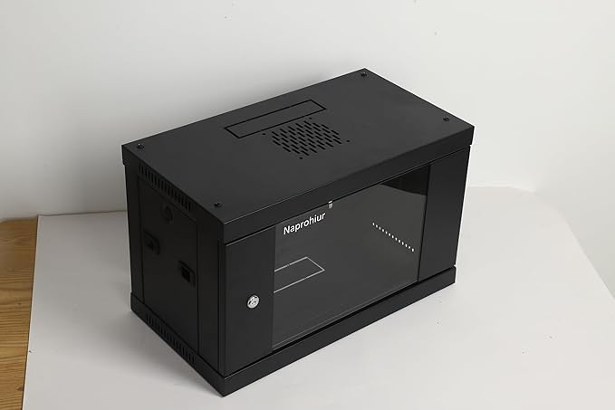 6U Server Cabinet for Home Office, Wall Mount Network Rack Enclosure for 19” IT and A/V Equipment with Lockable Glass Door, Removable Side Panels, Computer Data Networking Equipment