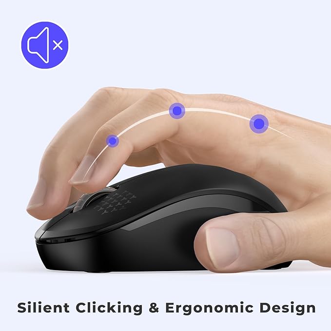 Wireless Keyboard and Mouse Combo - seenda Full Size 2.4G USB Wireless Keyboard Mouse Set, Quiet Cordless Computer Keyboard Mouse for Windows, Laptop, PC - Black