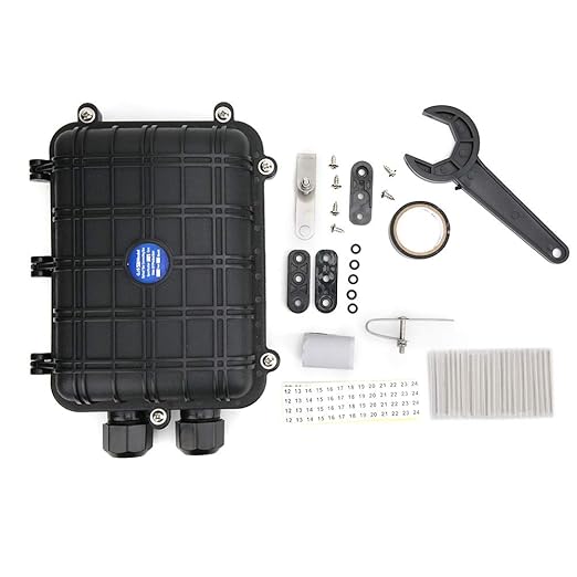 1 in 1 Out Horizontal Fiber Optic Splice Enclosure, IP68 24 Core Connection Box, Reinforced Plastic Optical Cable Junction Case for Overhead Pipeline and Direct Burial (48 cores)