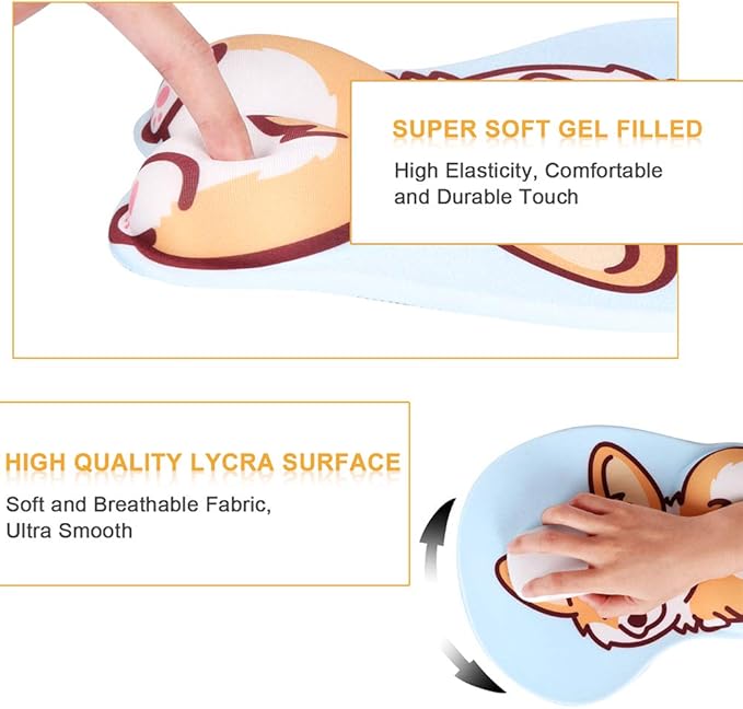 HAOCOO Ergonomic Mouse Pad with Wrist Support,Non-Slip Backing Corgi Anime Cute Gel Mouse Pad Wrist Rest, Easy-Typing and Pain Relief for Gaming Office Computer Laptop(Blue Cute Corgi)