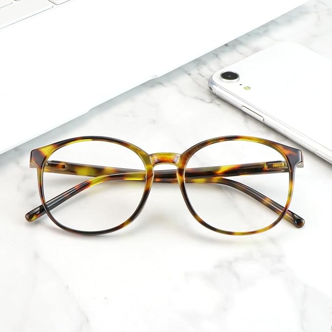 LifeArt Round Blue Light Blocking Glasses, Computer Glasses, Gaming Glasses, TV Glasses for Women Men (Brown Tortoise, 3.50 Magnification)