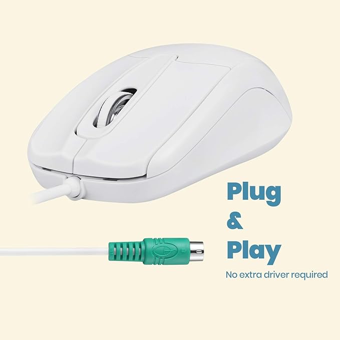 Perixx PERIMICE-209 P, Wired PS2 Optical Mouse with Scroll Wheel and 1000 DPI, White (11832)