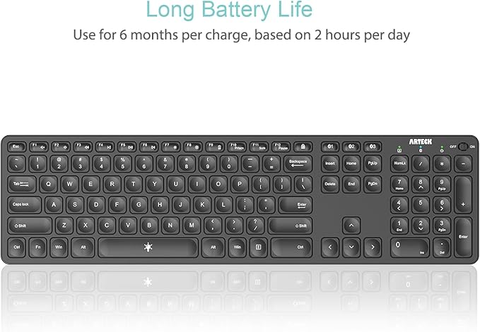 Arteck Universal Backlit 7-Colors & Adjustable Brightness Multi-Device Full Size Wireless Bluetooth Keyboard for Windows, iOS, iPad OS, Android, Computer Desktop Laptop Surface Tablet Smartphone