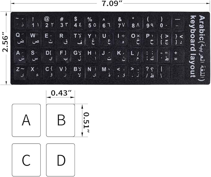 2PCS Arabic Keyboard Stickers, Arabic-English Keyboard Letters Replacement Stickers Black Background with White Font for Computer Laptop Notebook Desktop, Matte Keyboard Alphabet Stickers