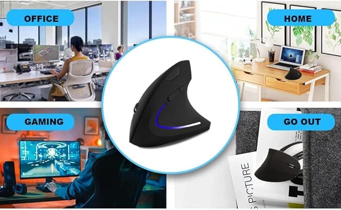 Wireless Mouse Ergonomic Vertical Left-Handed Mouse Ergo LED Light High Precision Optical Cordless Lightweight Left Hand Mice Women Men Gift for PC Computer Laptop Mac Office,1600 DPI,Side Buttons