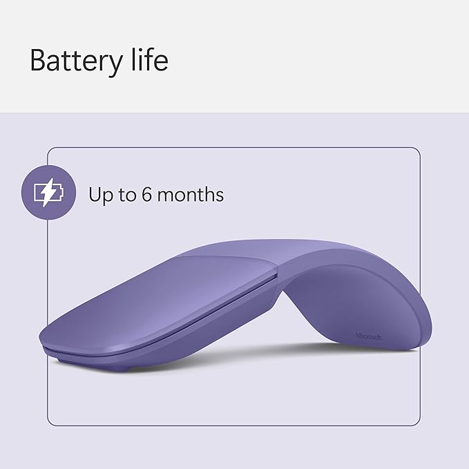 Microsoft Surface Arc Bluetooth Mouse, Ultra-Slim and Lightweight, Snaps Flat for Portability, Full Scroll Plane, Compatible with Windows 11, Battery Included – Violet