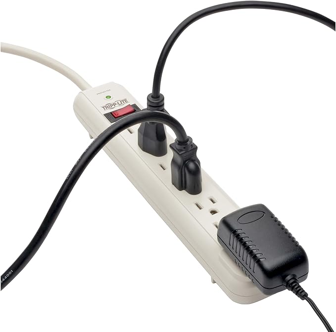 Tripp Lite 7 Outlet Surge Protector Power Strip, Extra Long Cord 25 ft., 1080 Joules, Lifetime Limited Warranty & $25K Insurance (TLP725) Light Gray