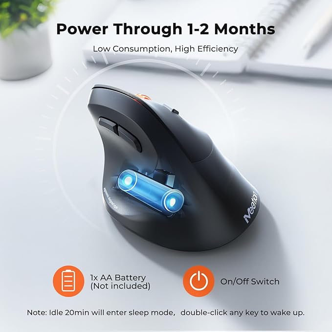 MEETION Ergonomic Mouse, Wireless Bluetooth Vertical Mouse with 3 Multi-Device for Bluetooth(5.3 * 2) & USB-A to USB-C Adapter, 4 DPI 1200-3200 Ergo Mice for Mac/Windows/Laptop/Computer(Large Hands)
