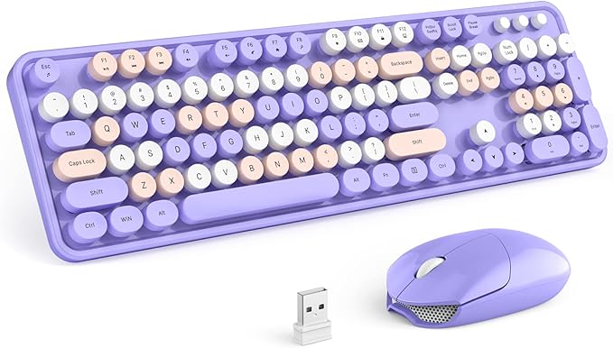 KNOWSQT Wireless Keyboard and Mouse Combo Purple - 2.4G Colorful Typewriter Less Noise Full-Size Keyboards - USB Receiver Plug and Play, for Computer, PC, Laptop, Desktop, Windows, Mac