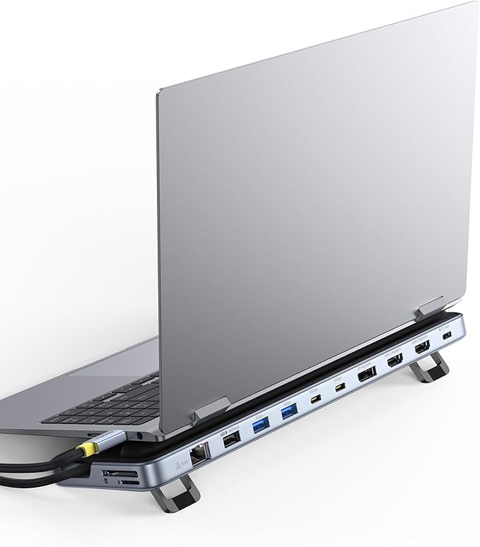 Baseus Laptop Docking Station Stand, 12 in 1 Triple 4K Display HDMI/DP, 10Gbps USB A/C Fast Data, PD 100W, Ethernet, TF/SD, USB C Docking Station with Stand for Windows/Dell/HP/Lenovo/Asus/Acer/Mac