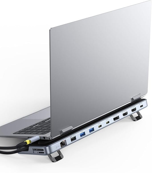 Baseus Laptop Docking Station Stand, 12 in 1 Triple 4K Display HDMI/DP, 10Gbps USB A/C Fast Data, PD 100W, Ethernet, TF/SD, USB C Docking Station with Stand for Windows/Dell/HP/Lenovo/Asus/Acer/Mac