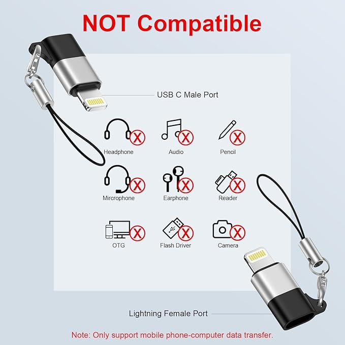 2 Pack USB C to Lightning Adapter for iPhone 14 13 12 11 X XR XS Max SE 8 7 6 AirPods, [Apple MFi Certified] Lightning to USB Type C Adapter Cable Adaptor PD Fast Charging +Data Sync,NOT for Audio/OTG