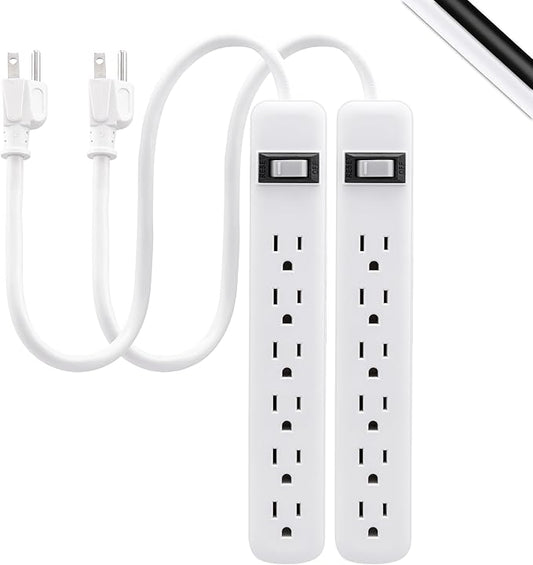 GE 6-Outlet Power Strip,1.5 Ft Extension Cord,Heavy Duty Plug,Grounded,Integrated Circuit Breaker,3-Prong,Wall Mount,ETL Listed,White,14833,(Pack of 12)