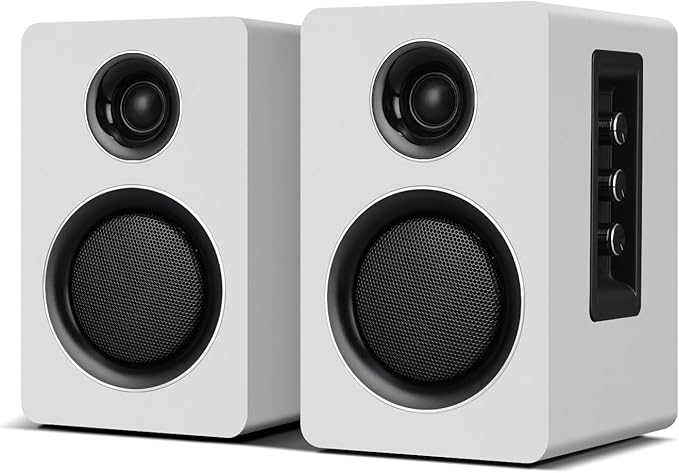 Computer Speakers for Desktop PC, Active Bookshelf Speaker with 3‘’ Carbon Fiber Woofer and Silk Film Tweeter ,Supports Bluetooth 5.3, USB-C, AUX/RCA Input for Record Player TV - White Stereo Set