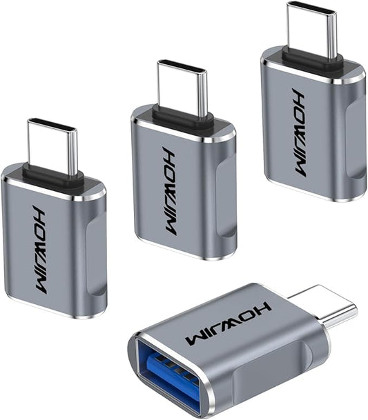 USB C to USB Adapter 4 Pack,10Gbps Data Transfer Fast Charging,Type C Male to USB 3.2 Female OTG Adapter,Aluminum Shell for Phone 17/16/15 Pro Max,Pad Pro,M-acBook Pro/Air,D-ell XPS,Chrome-book Gray