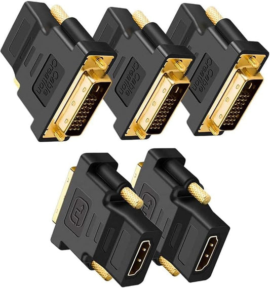 CableCreation DVI to HDMI Adapter, 5-Pack Bi-Directional DVI-D(24+1) Male to HDMI Female Converter, Support 1080P 3D for PS3, PS4, TV Box, Blu-ray, Projector, HDTV