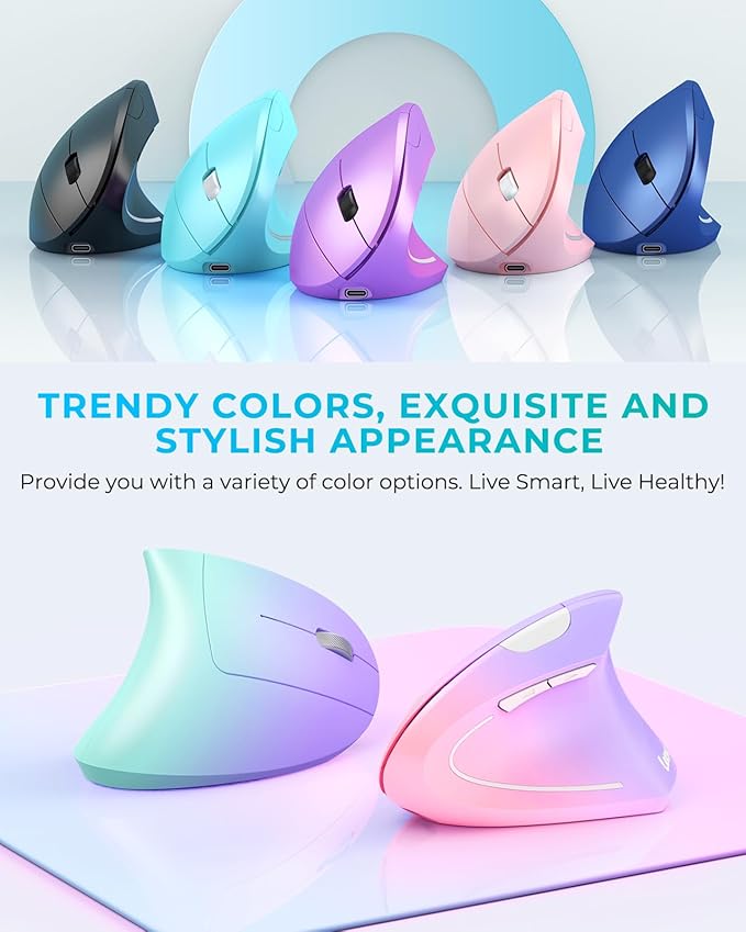 Lekvey Ergonomic Mouse, Vertical Wireless Mouse, Rechargeable 2.4G Optical Carpal Tunnel Mice with USB Receiver: 1000/1200/1600 DPI, 6 Buttons, for Laptop, Computer, Mac, PC, Desktop, Notebook, White