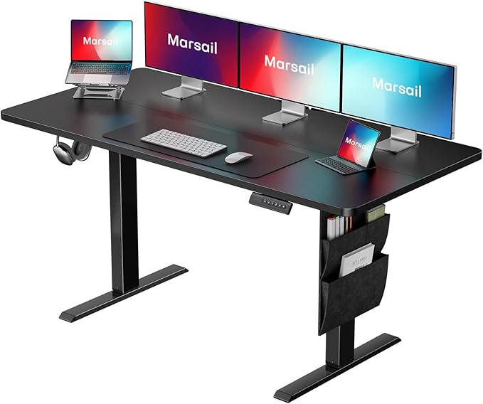 Marsail 55x24 Electric Standing Desk - Adjustable Height Computer Desk with Memory Presets, Storage Bag & Cable Management for Home Office & Gaming Workstations