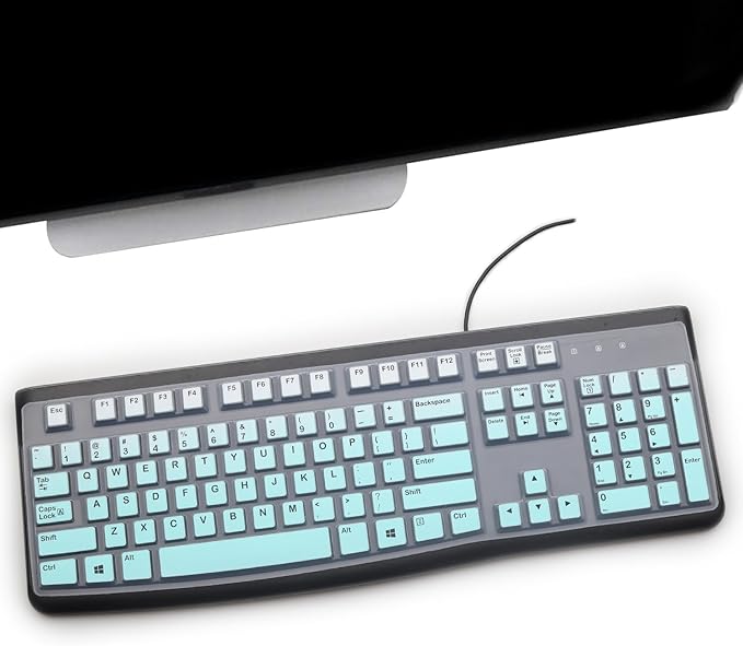 2PCS Keyboard Cover for Logitech K120 & MK120 Ergonomic Desktop USB Keyboard Ultra Thin US Layout Protective Skin-MintGreen+Clear
