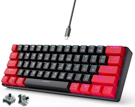 abucow 60% Mechanical Gaming Keyboard Black Switch Wired Compact Keyboard Anti-Ghosting No-Conflict 61 Swappable keycaps Ergonomic Design for Windows/Mac