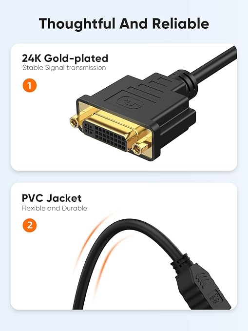 CableCreation HDMI to DVI Cable, 2-Way Male to Female Adapter, 1080P Converter, 3D, Compatible with HDTV, PS3, PS4, DVD, Nintendo Switch, 15cm