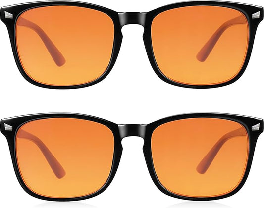 2 Packs Professional Sleep Glasses with 98.7% Blue Light Blocking Dual AR Coatings Amber Lens, Computer Gaming Glasses for Men Women, Anti Fatigue & Eye Strain