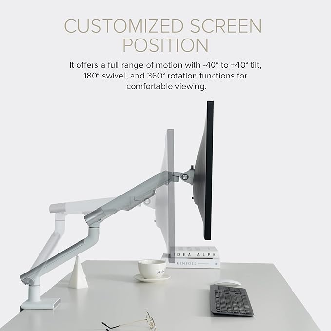 POUT E12 Dual Monitor Arm Mount Stand – Adjustable Full Motion Desk Mount for 17’’-32’’ Screens, Supports 4-22lbs per Arm, VESA 75x75mm & 100x100mm (Grey/Black)