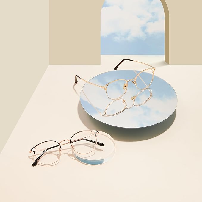 Cyxus Blue Light Glasses for Men and Women, Round Metal Frame Computer Eyeglasses for Office, Gaming, Reading 8090