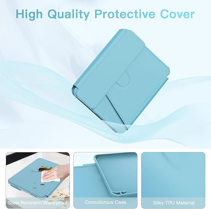 for iPad 11th(A16, 2025)/10th Generation Case with Keyboard, 360° Rotatable Case & Detachable Backlit Keyboard, Precision Cutouts and Pen Holder for iPad A16 11''/10th 10.9'', Light Blue