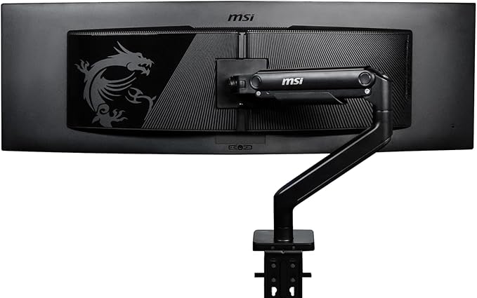 MSI MAG MT201 - Premium Heavy Duty Single Monitor Stand Arm, Supports 17-49" Screens and 44 lbs, VESA Compatible, Adjustable Spring Assisted Mount, Clamp & Grommet, Quick Release Plate - Black