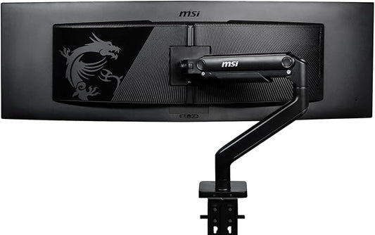 MSI MAG MT201 - Premium Heavy Duty Single Monitor Stand Arm, Supports 17-49" Screens and 44 lbs, VESA Compatible, Adjustable Spring Assisted Mount, Clamp & Grommet, Quick Release Plate - Black