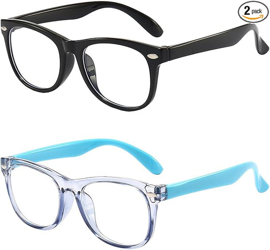 2 Pack kids Blue Light Blocking Glasses For Girls And Boys Computer Blue Light Blocking Glasses For Age 3-11 (Black + Light blue)