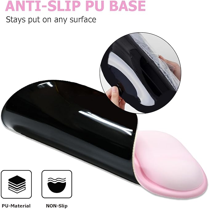 Gel Mouse Pad with Wrist Rest, Ergonomic Office Keyboard Wrist Rest and Mousepad with Wrist Support, Computer Mouse Pad with Non-Slip PU Base and Desk Accessories Mat for Laptop & Home & Gaming, Pink