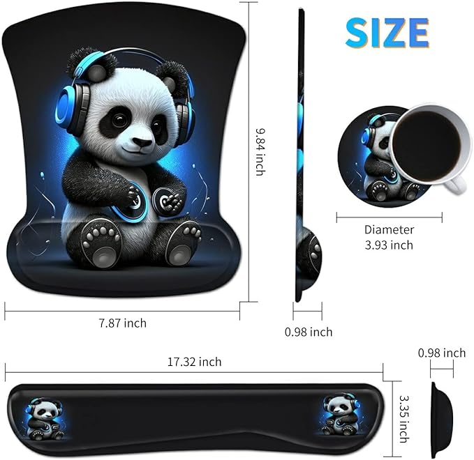 Ergonomic Mouse Pad with Wrist Support Gel Mouse Pads and Upgrade Keyboard Wrist Rest Pad Set, Coasters Non-Slip PU Base Mouse Mat for Office Gaming Computer Laptop Home, Panda